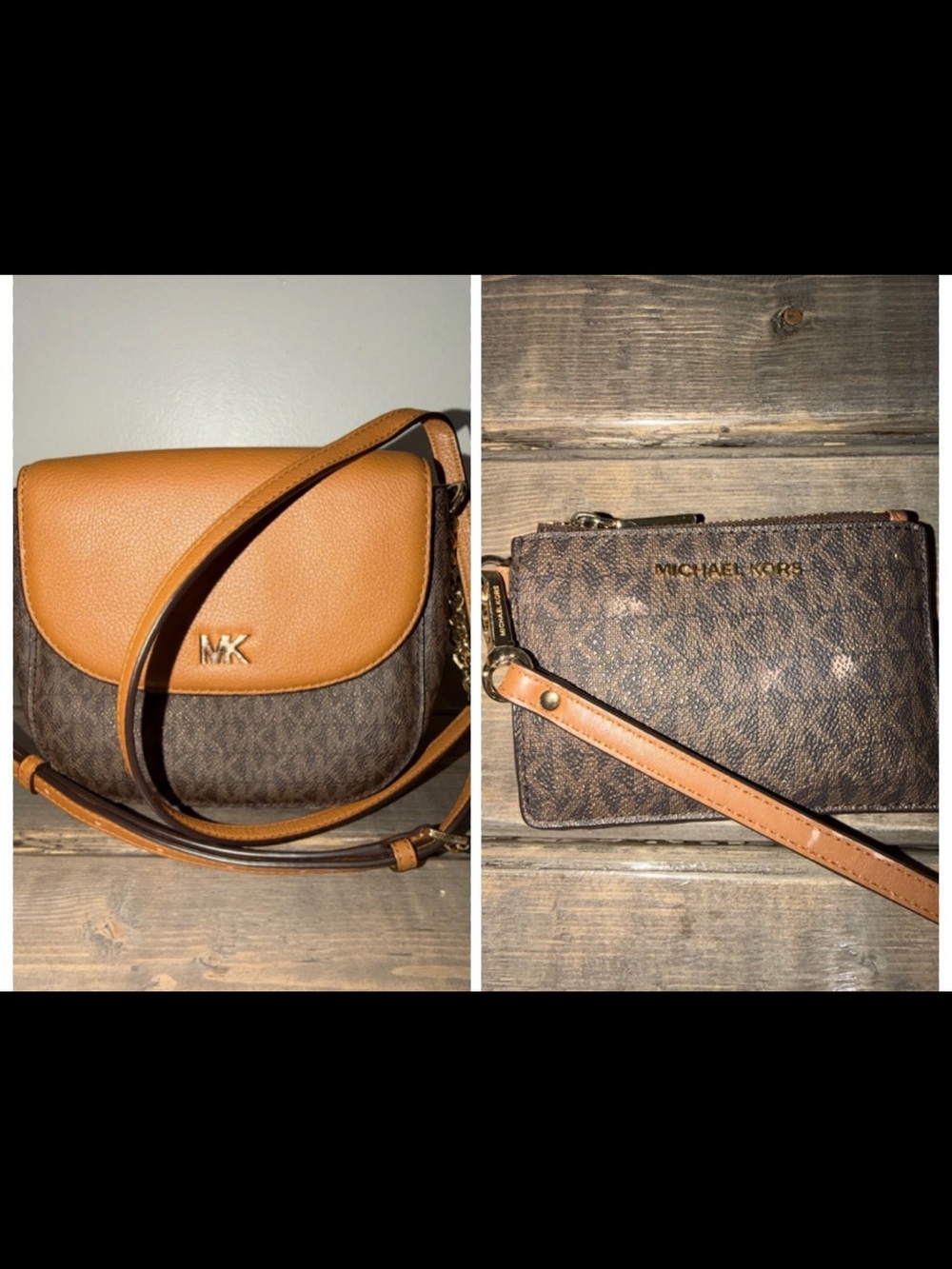 BUNDLE (2) Michael Kors Brown Logo Crossbody & Wallet